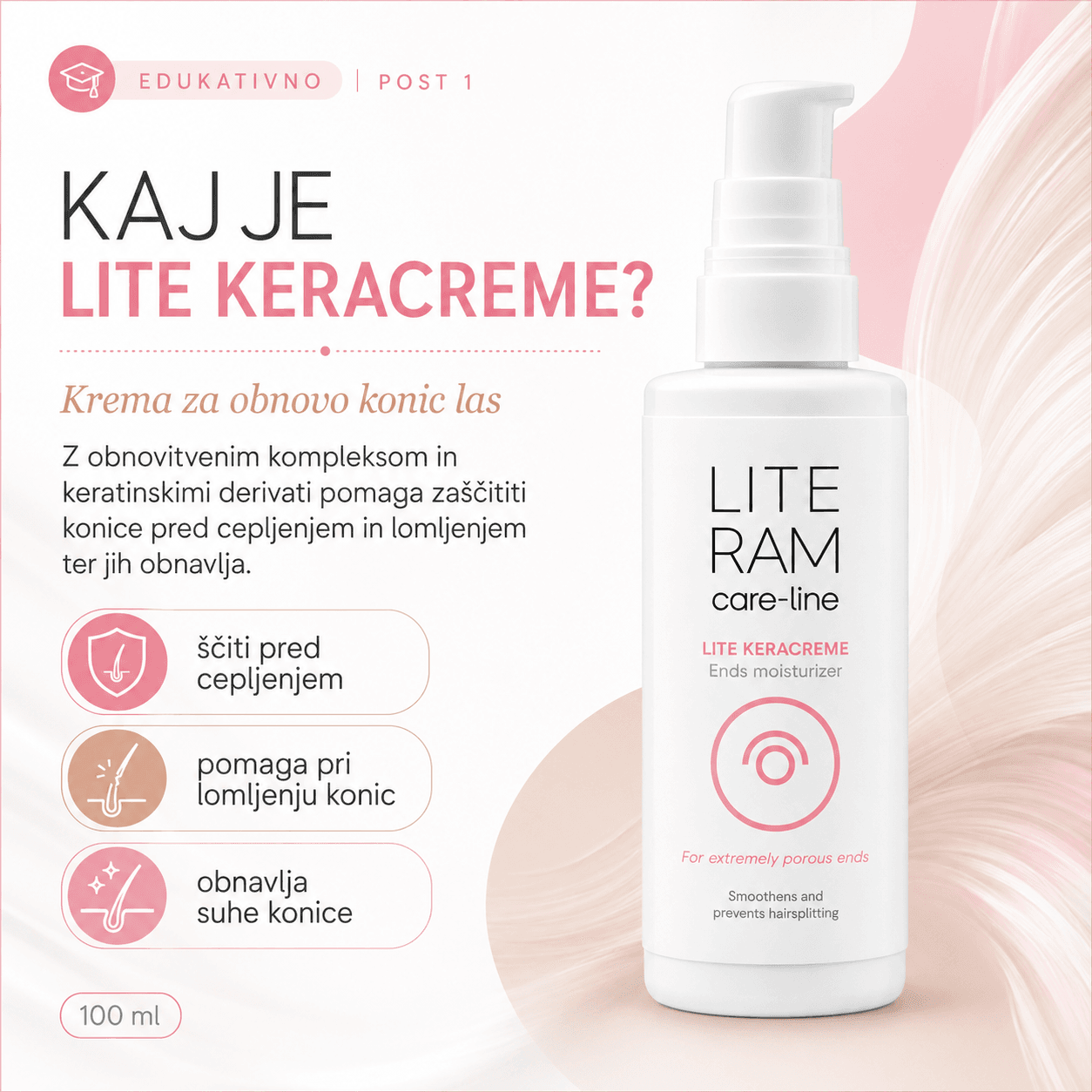 Lite keracreme - obnavlja poškodovano predele las, predvsem konice las 3 Lite keracreme - obnavlja poškodovano predele las, predvsem konice las - slika 3